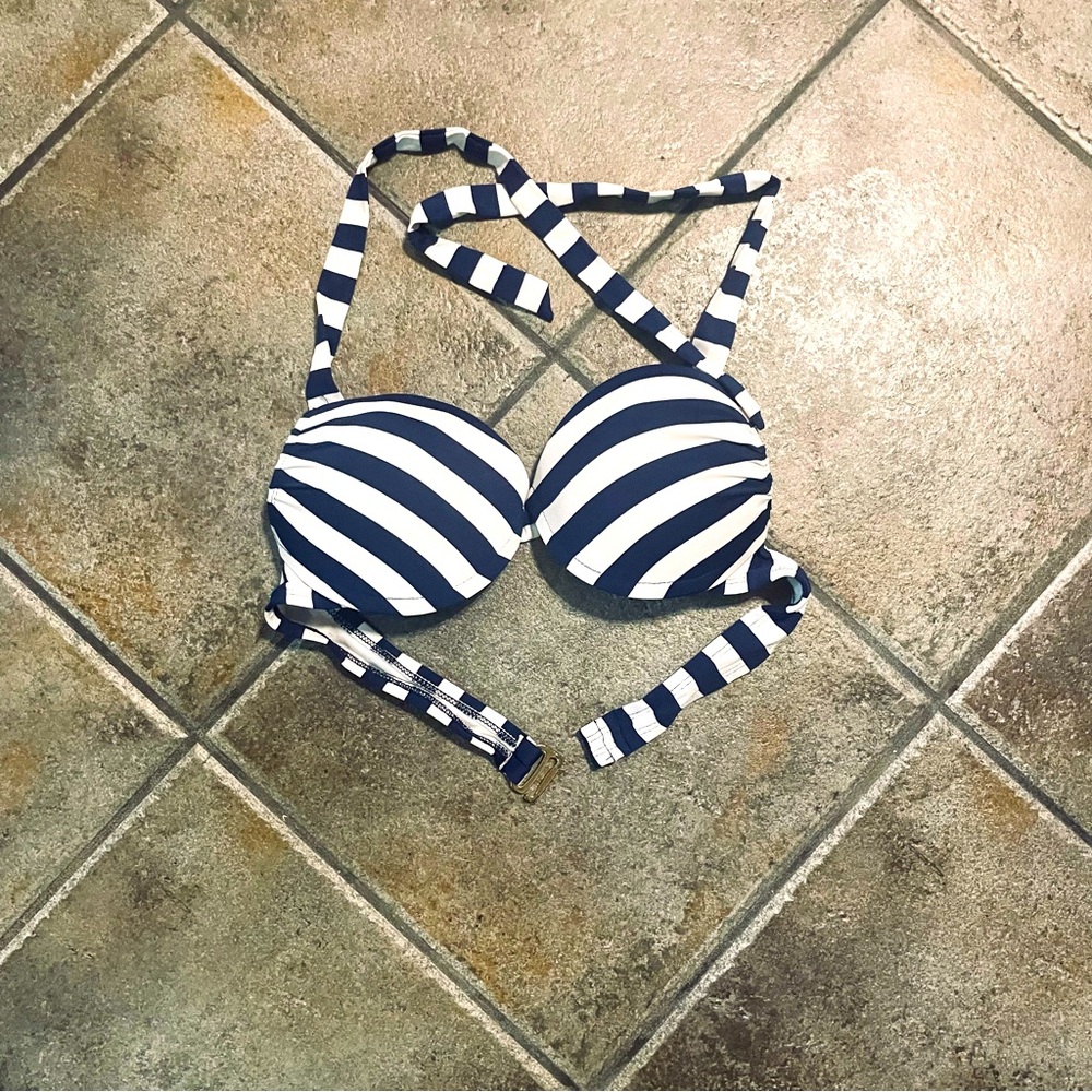 Mossimo Supply Co. Navy and White Striped Bikini Top
